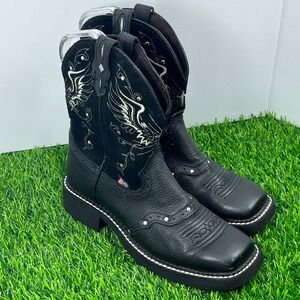 Justin Gypsy Black Leather‎ Western Cowboy Boots Square Toe Women's Size 6.5B